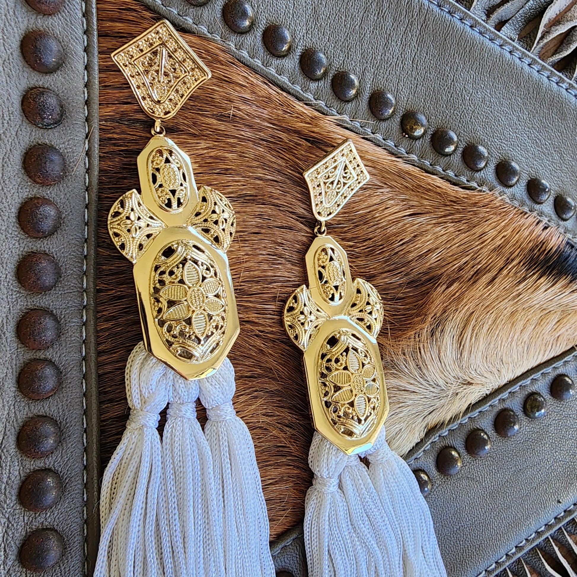 Long white and gold Samantha Wills tassel earrings