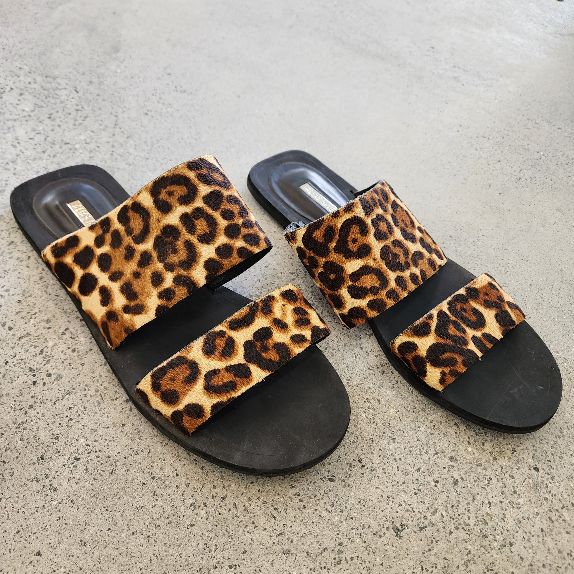 Alias Mae animal print slides with two straps