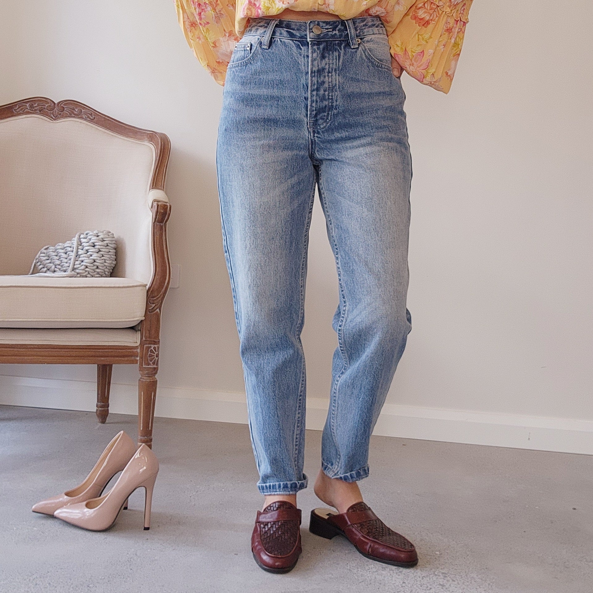 Blue denim vintage wash Assembly Label jeans. Size 10. Vintage wash.