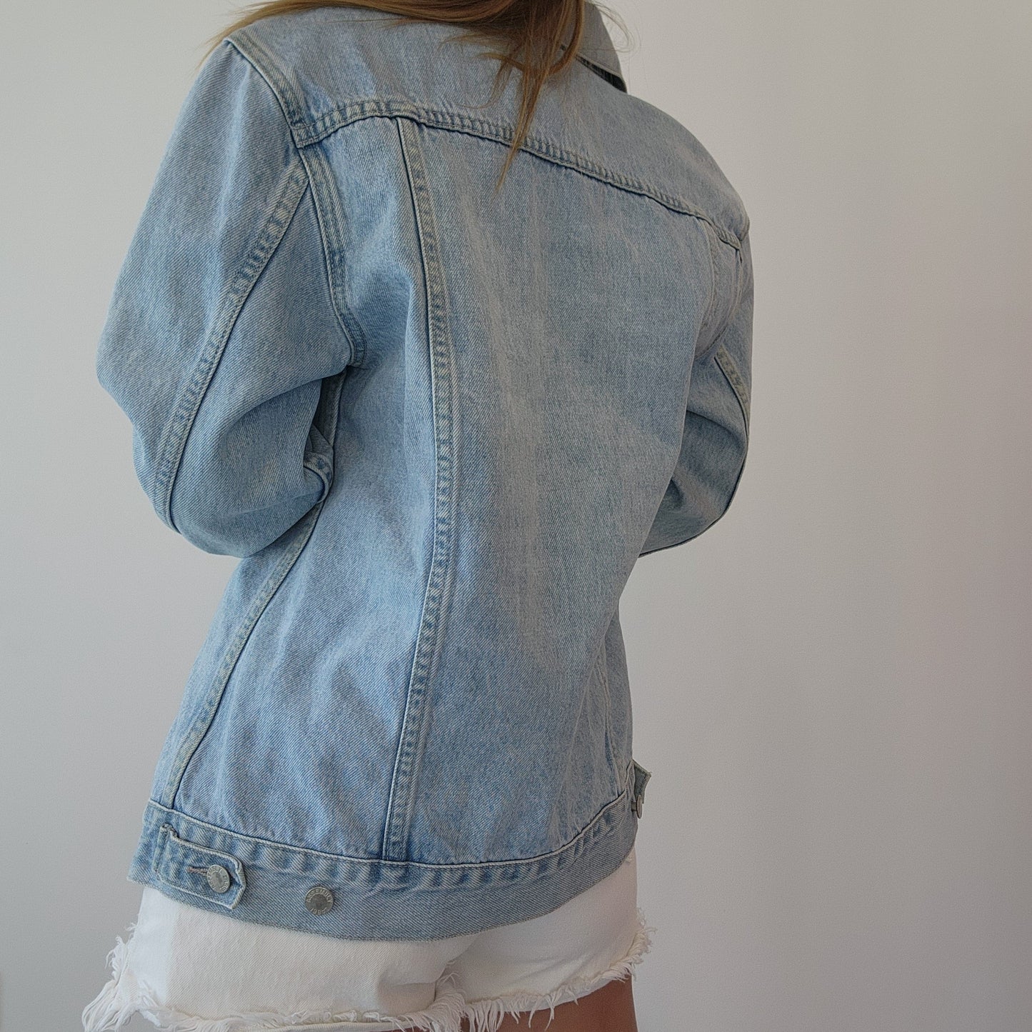 Secondhand blue denim jacket, hip length size S