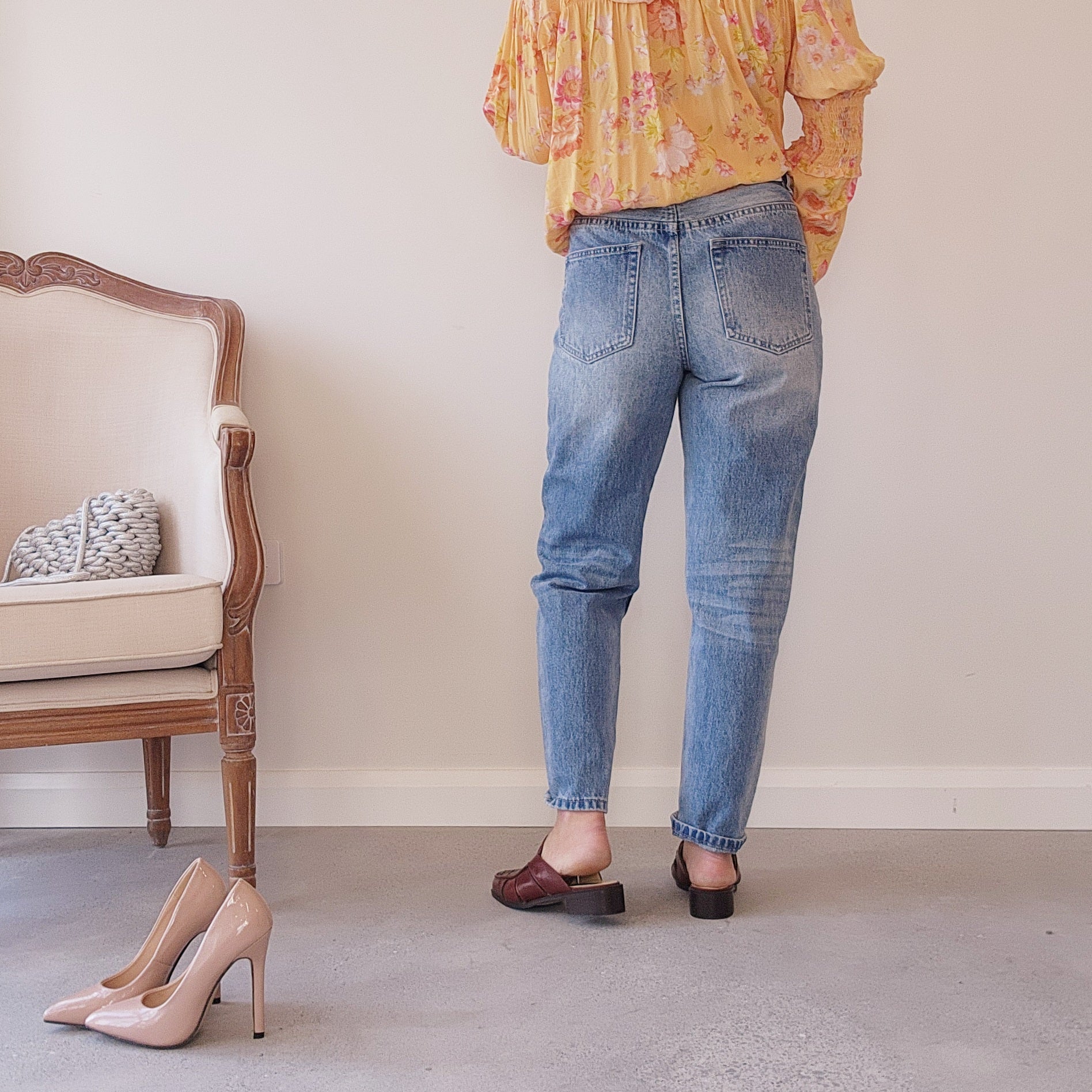 Secondhand Assembly Label vintage wash medium blue denim jeans, size 10.