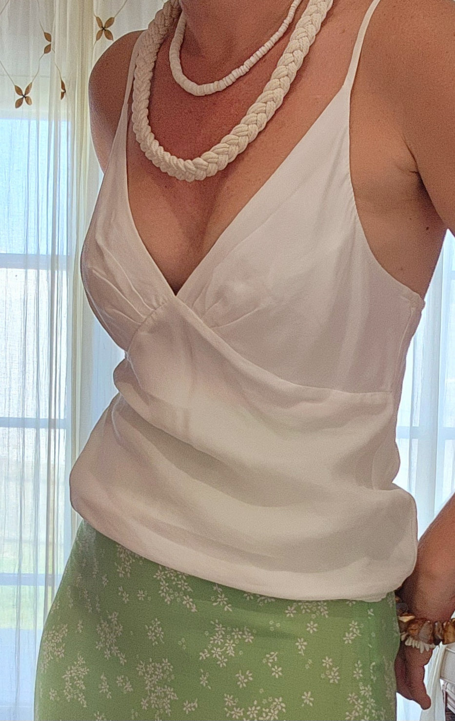 Auguste The Label, keepsake cami in off-white is a v-neck style with adjustable straps in a size 6