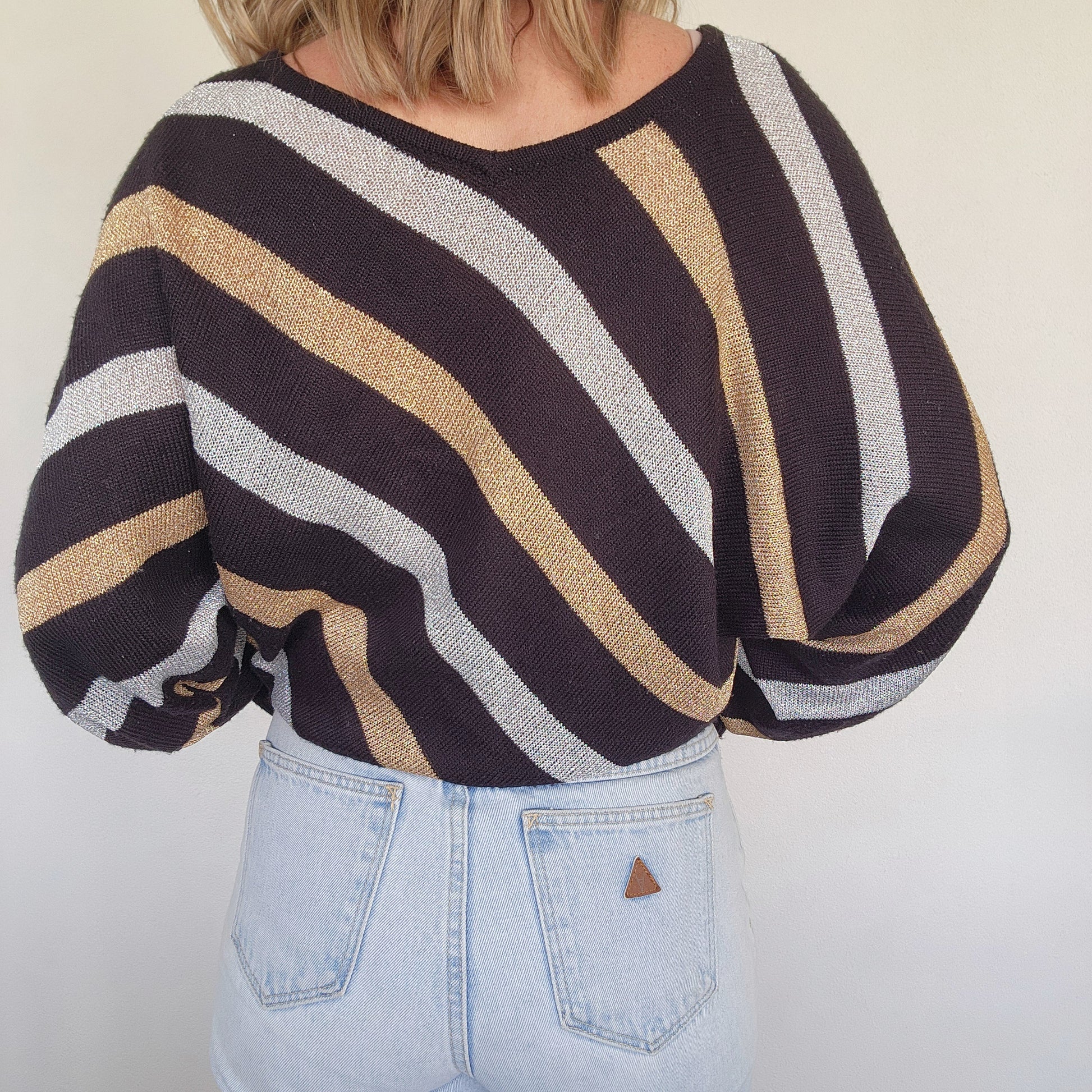 Vintage metallic knit, lightweight black bronze and silver jumper. wilsonavenue.au