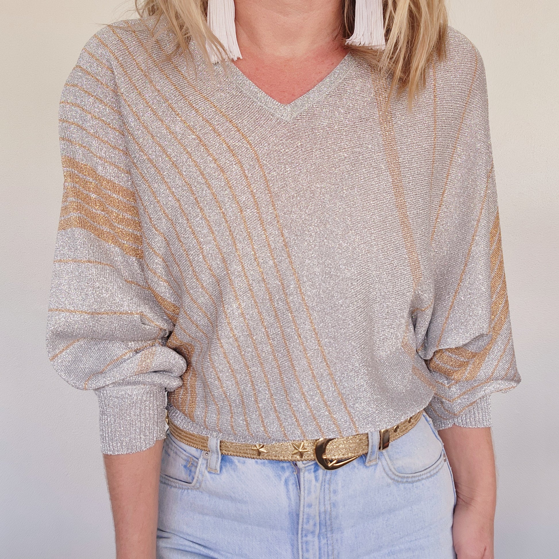 Vintage metallic knit, lightweight.