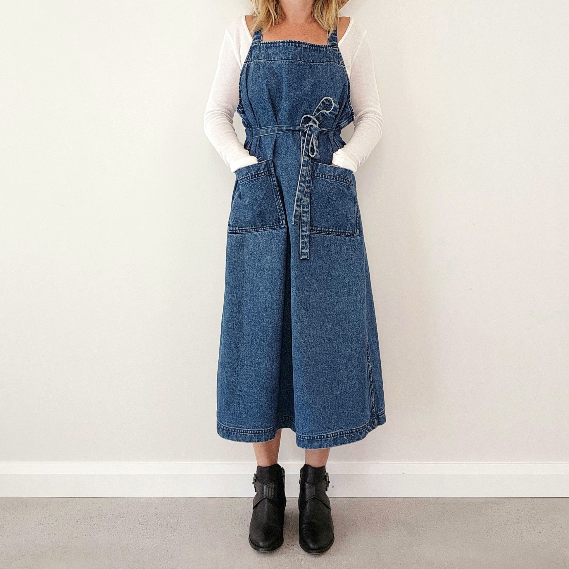 Denim apron dress by foundling, Byron Bay designer
