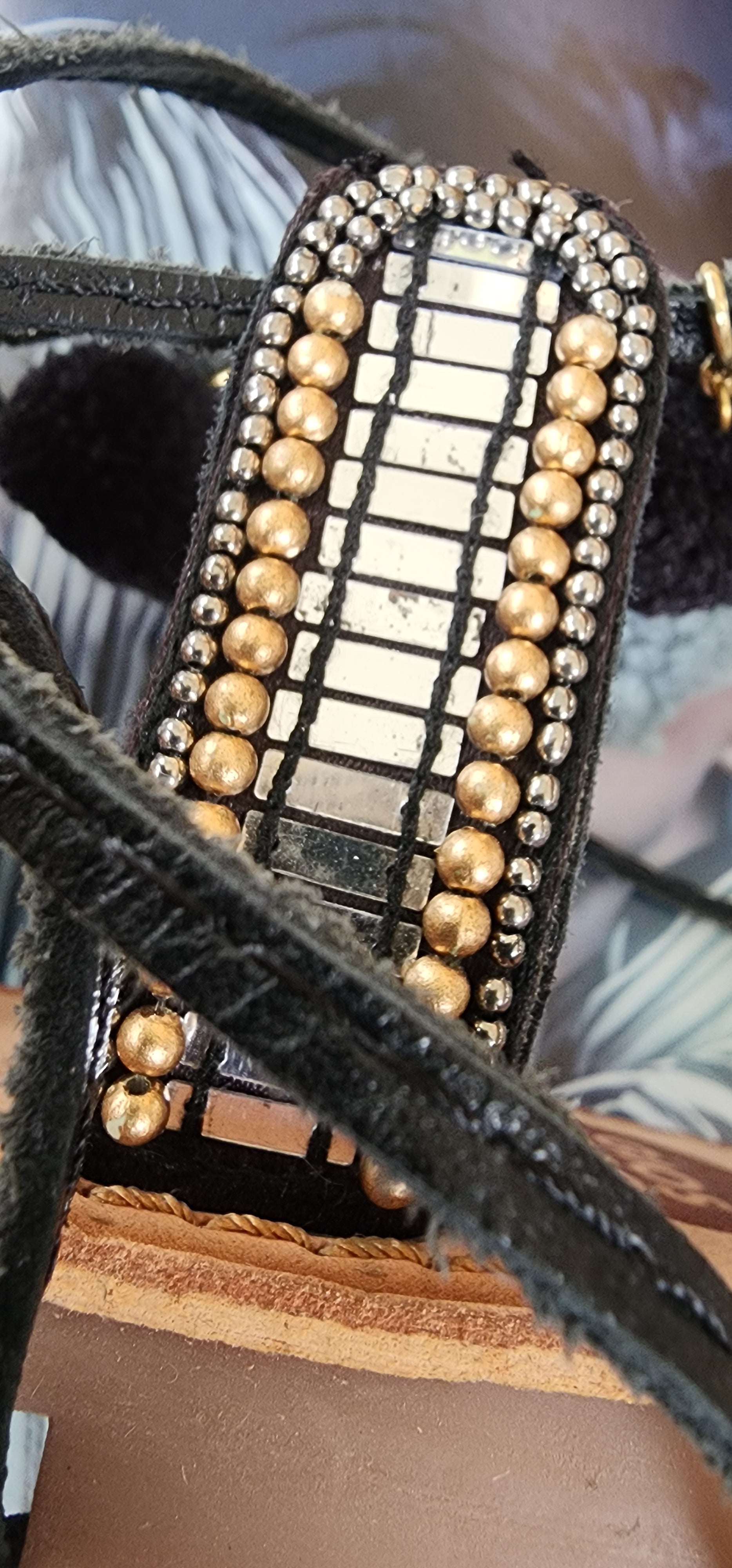 Gioseppo Nayeli sandal close up showing DE silvering of mirror detail