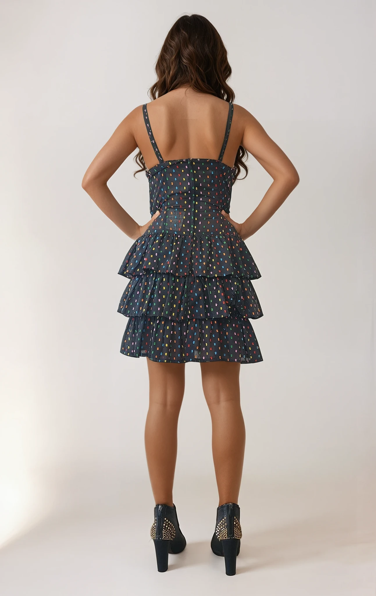 Little black mini dress with colourful embroidered spots by Jungle Jap (Kenzo)