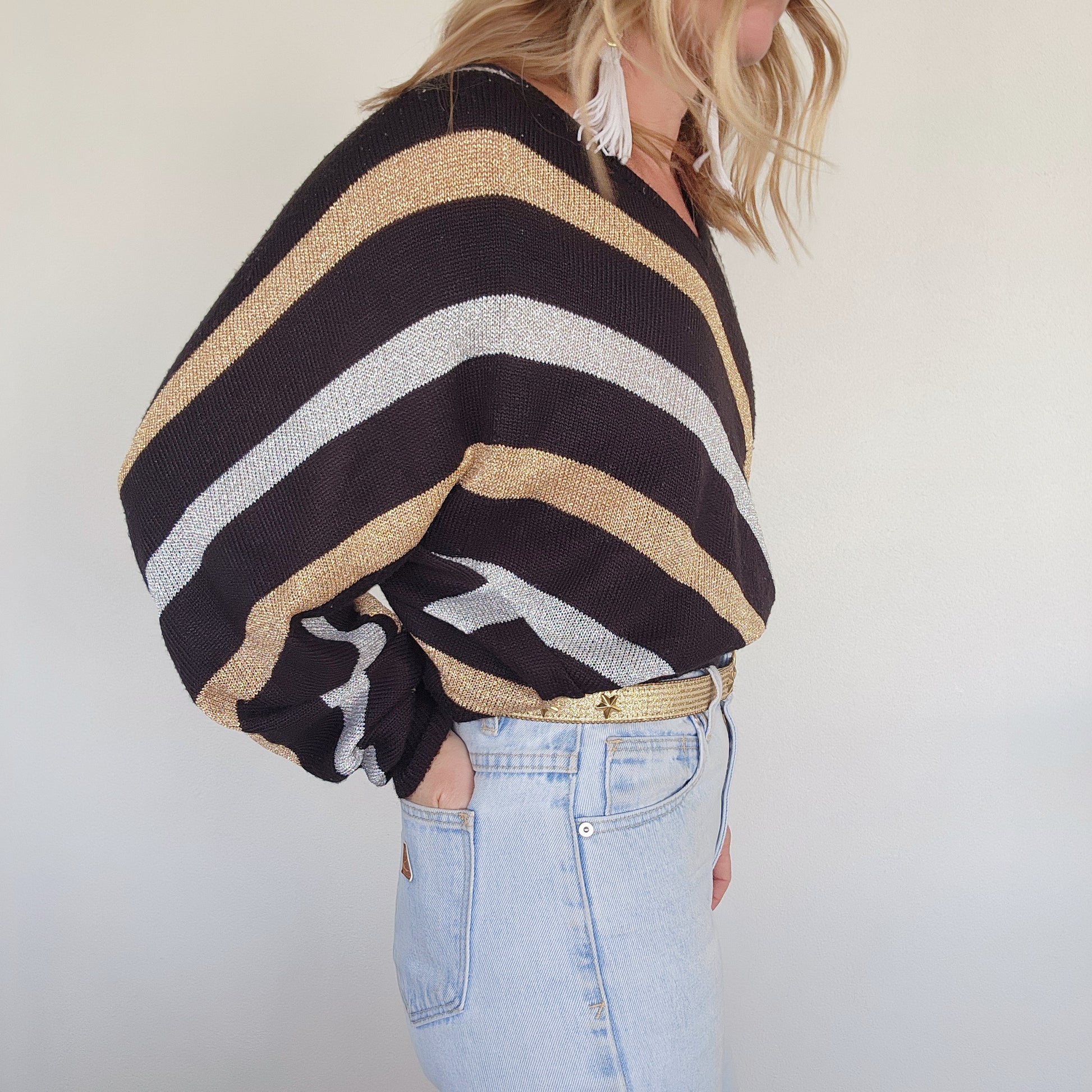 Vintage metallic knit, lightweight black bronze and silver jumper. wilsonavenue.au