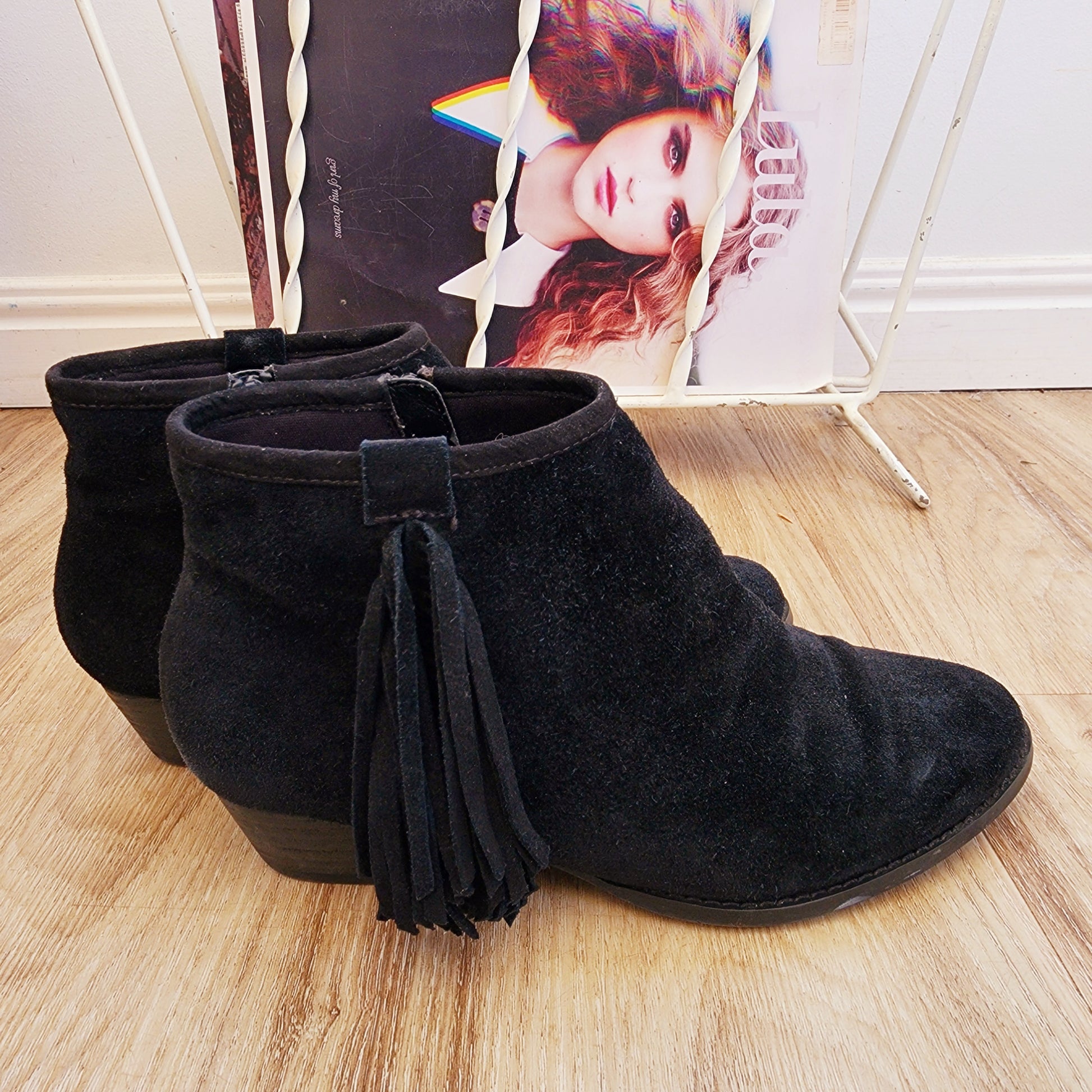 Black fringe western style fringe ankle boots. Coastal cowgirl