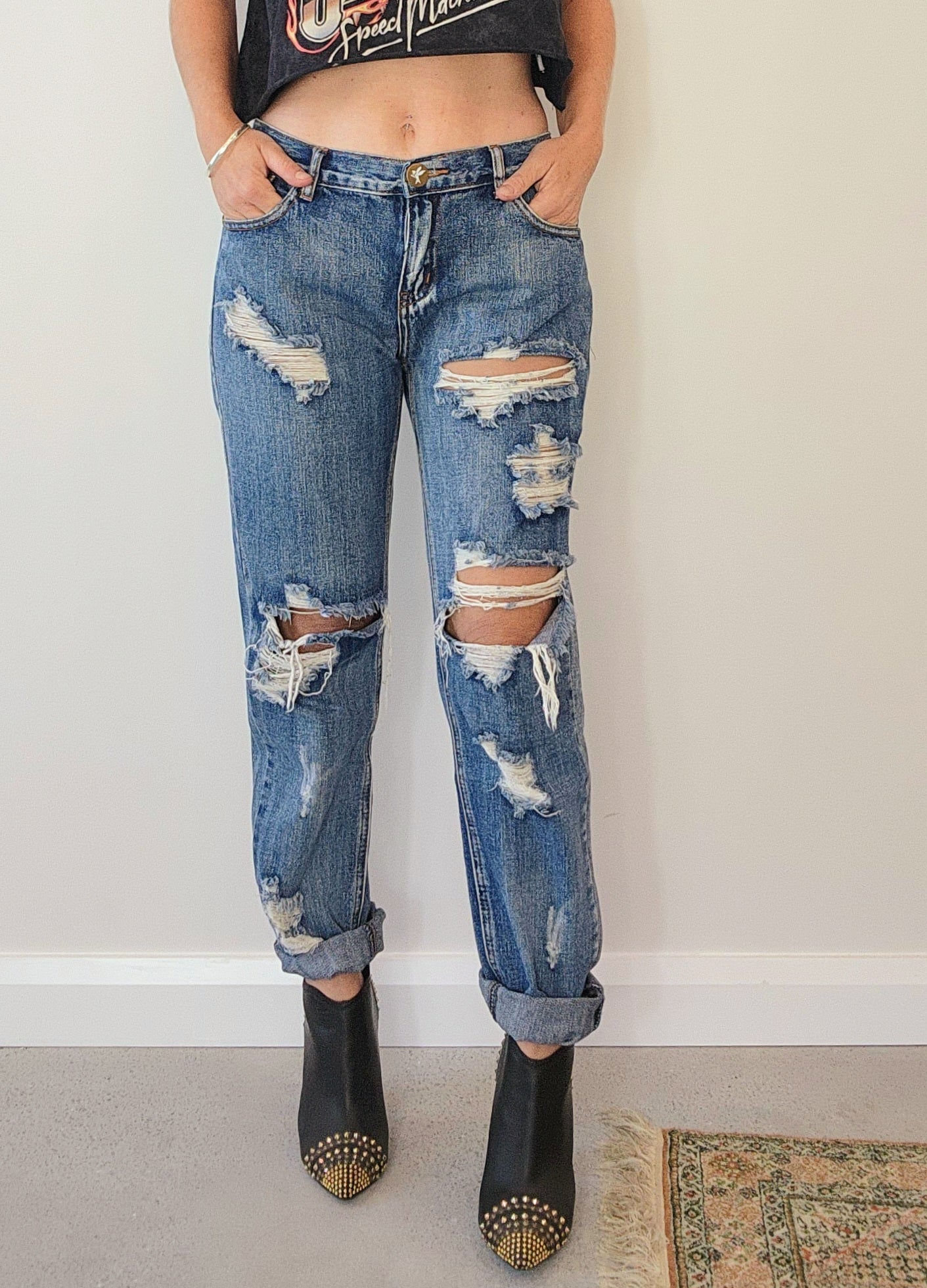 One Teaspoon distressed blue denim jeans