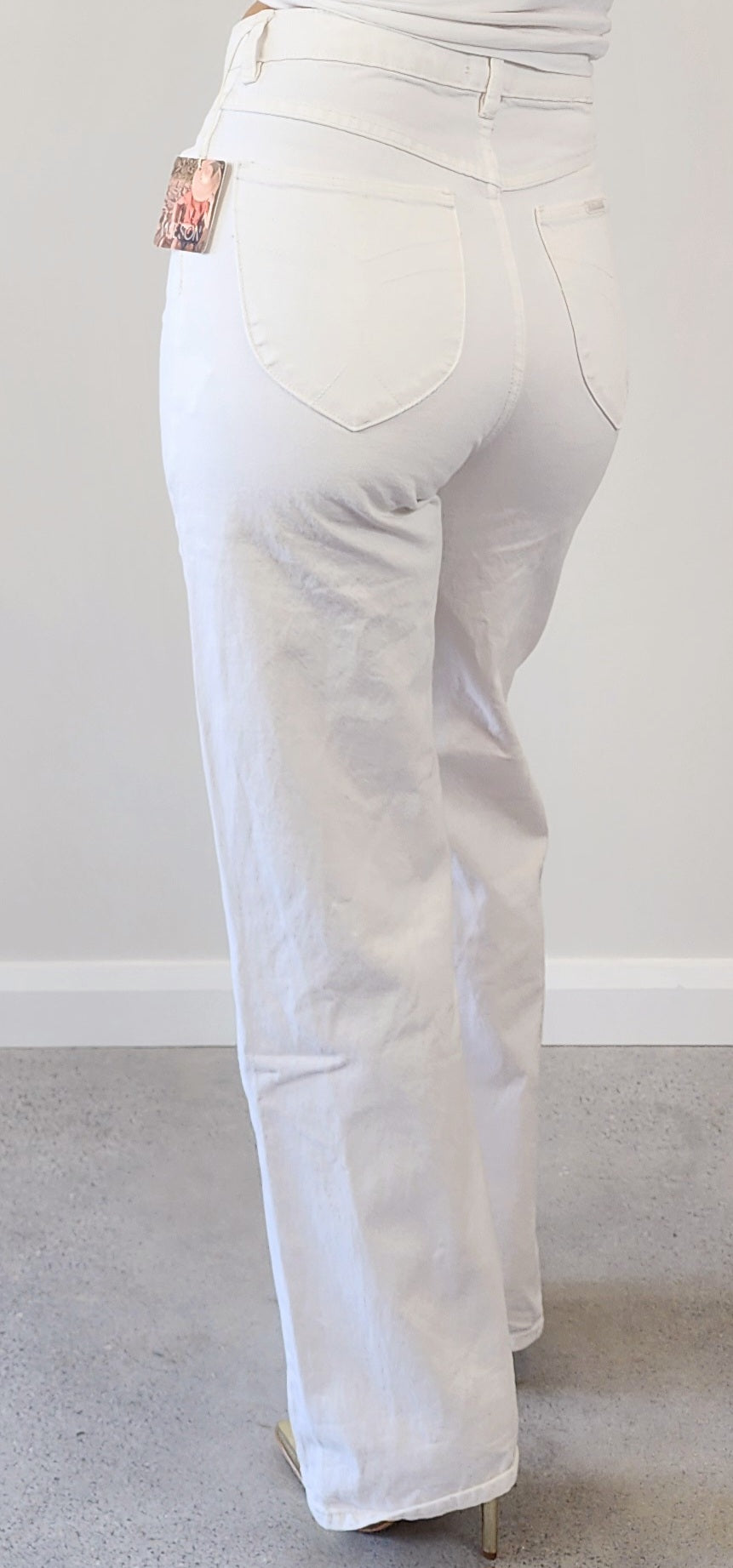 High waisted slim white rollas