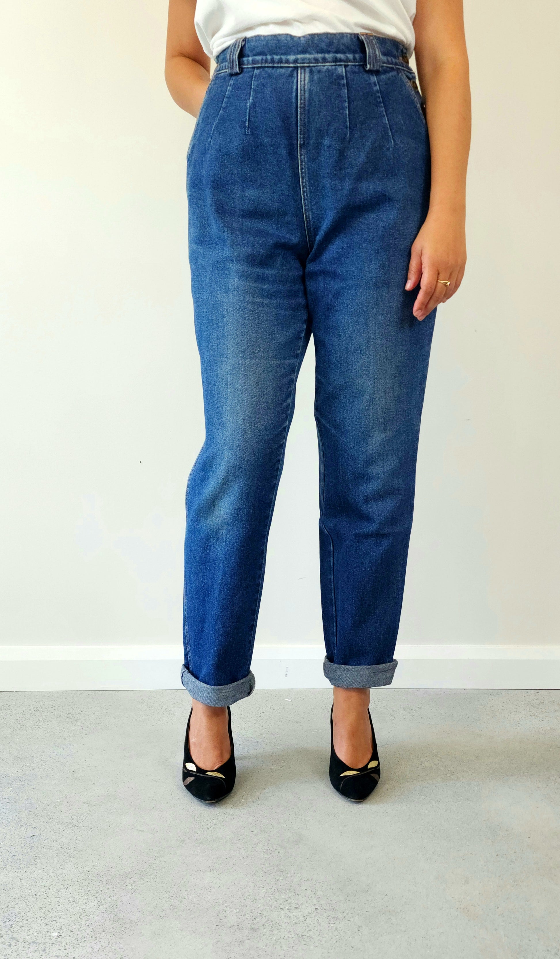 Button up blue denim jeans, vintage denim available at Wilsonavenue.au