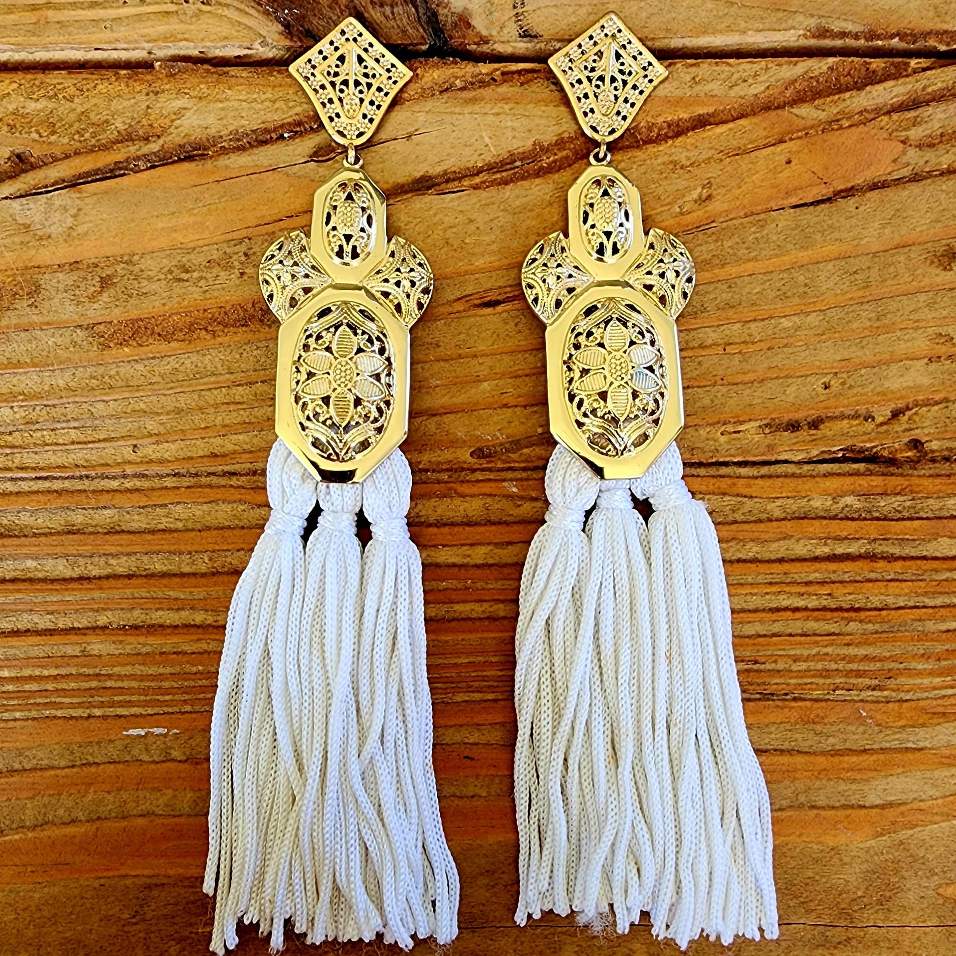 Gold with white tassel earrings by Samantha Wills