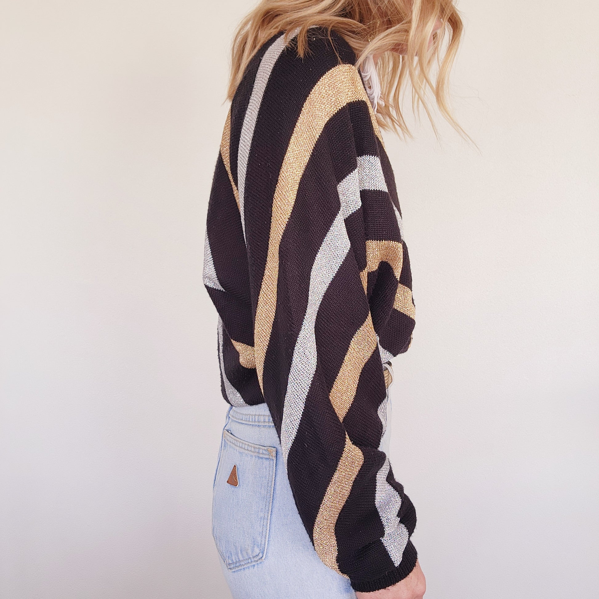 Vintage metallic knit, lightweight black bronze and silver jumper. wilsonavenue.au