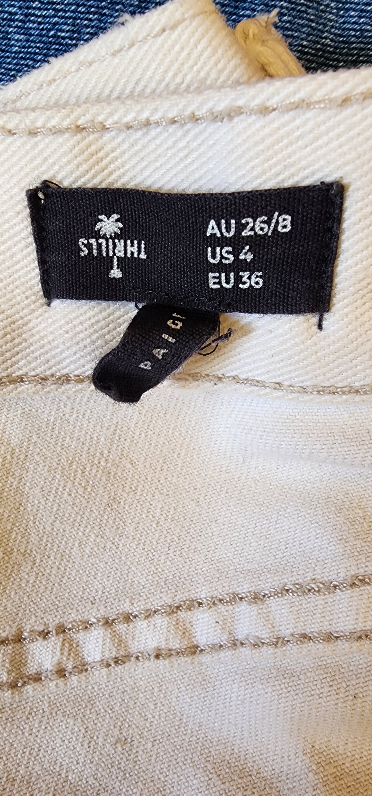 Secondhand Thrills Paige beige jeans, raw hem, high rise. size 8