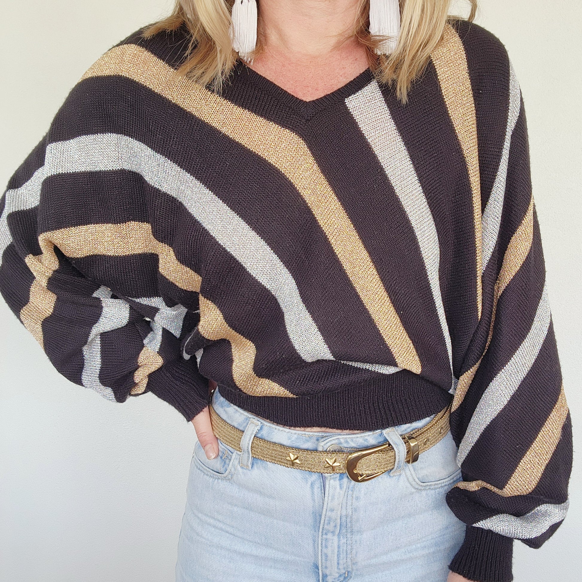 Vintage metallic knit, lightweight black bronze and silver jumper. wilsonavenue.au