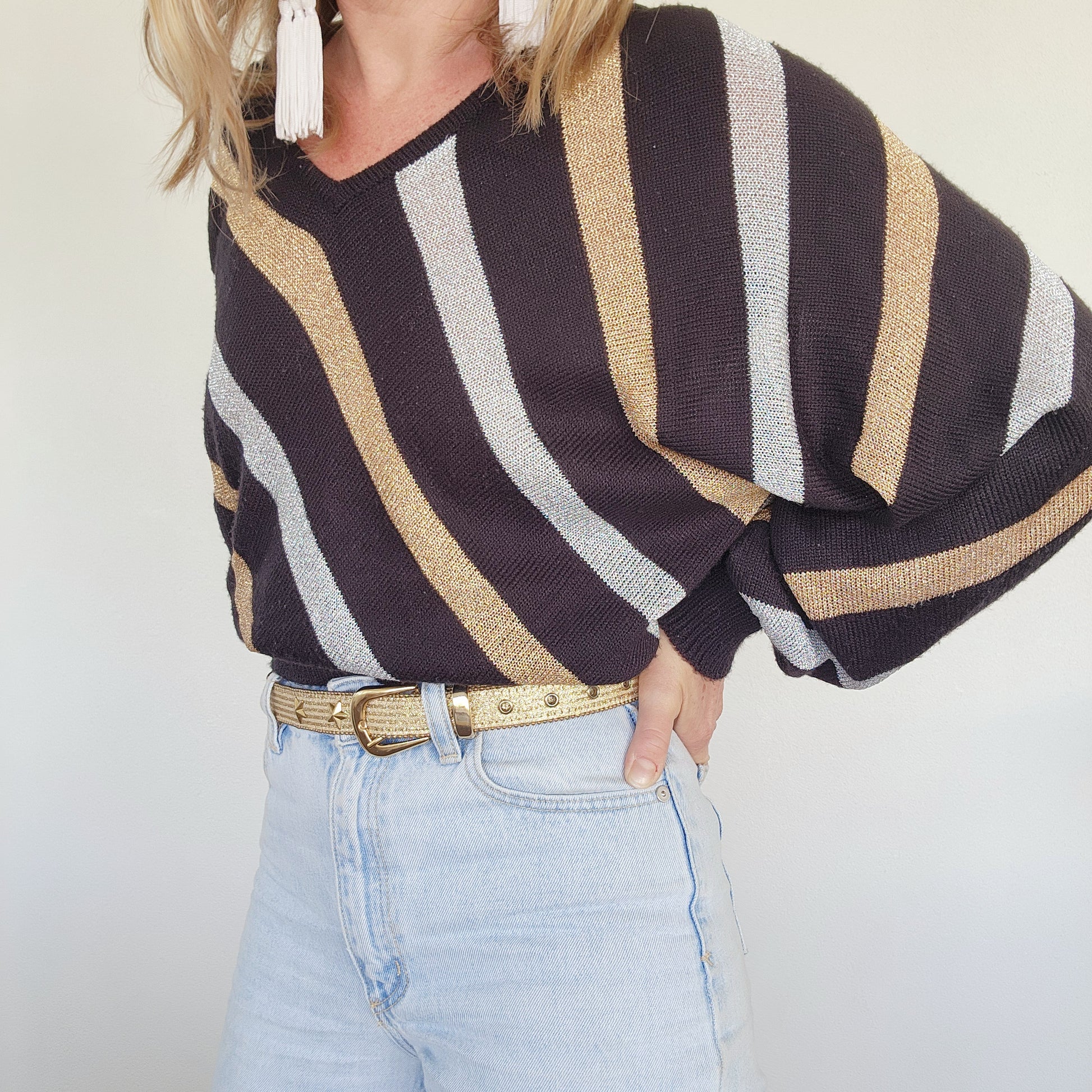 Vintage metallic knit, lightweight black bronze and silver jumper. wilsonavenue.au