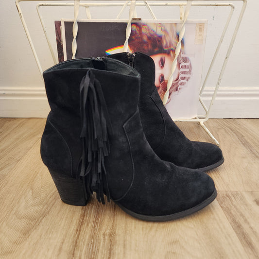 Black fringe ankle boots by Wittner. Western Boots
