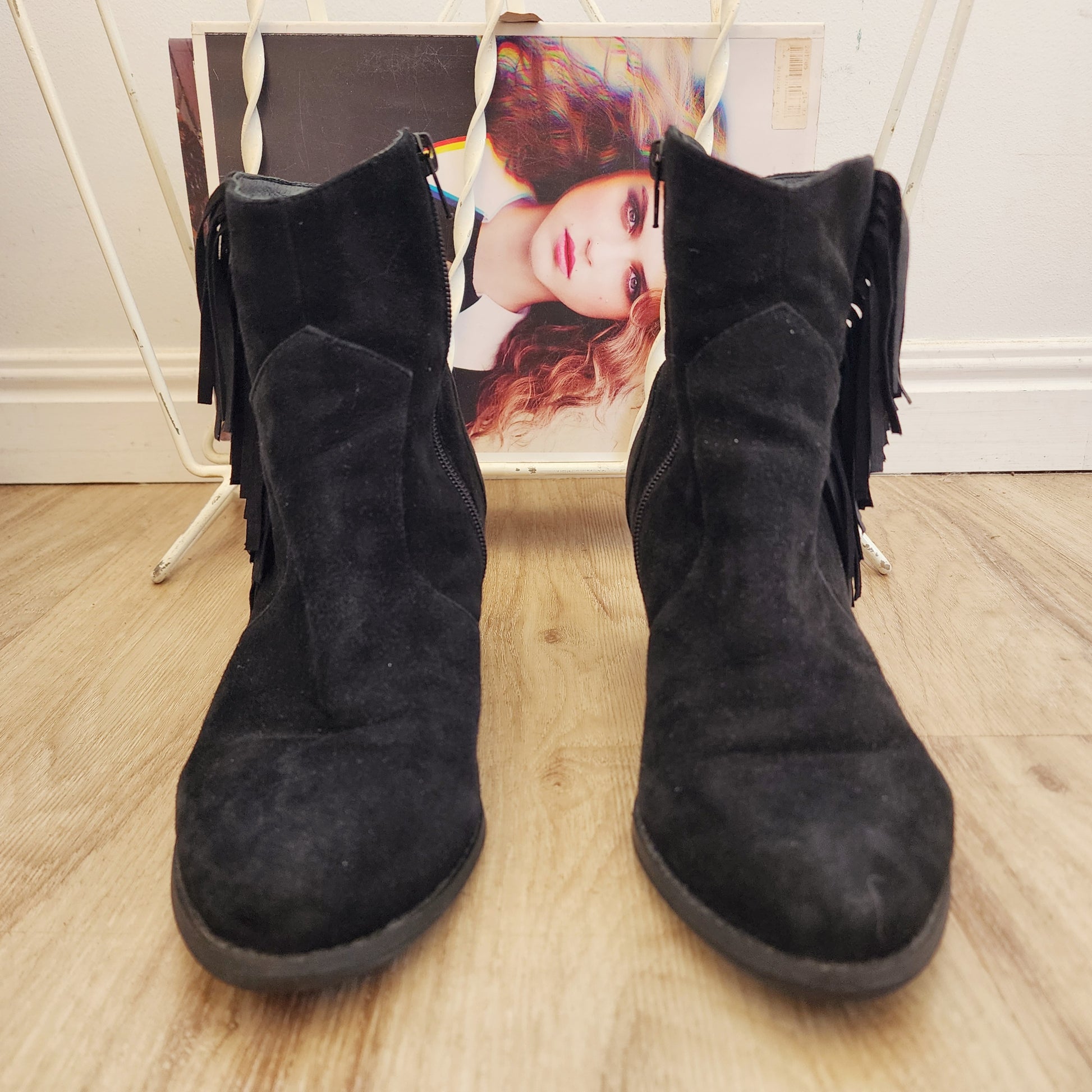 Black fringe ankle boots by Wittner. Western Boots