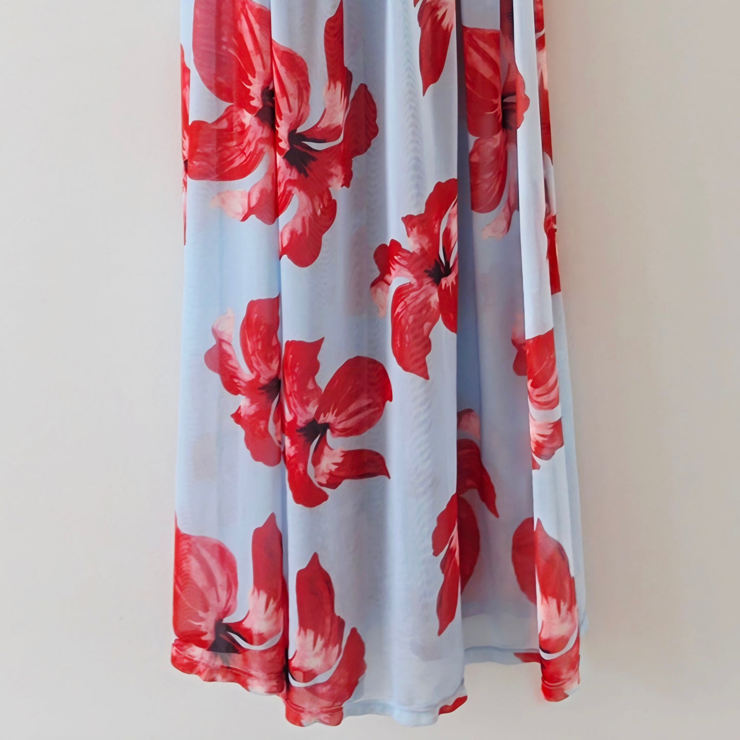 Suboo Chloe floral halter maxi dress with red floral print, in a mesh style fabric