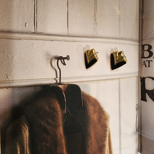 Vintage Gold and Black Enamel Earrings