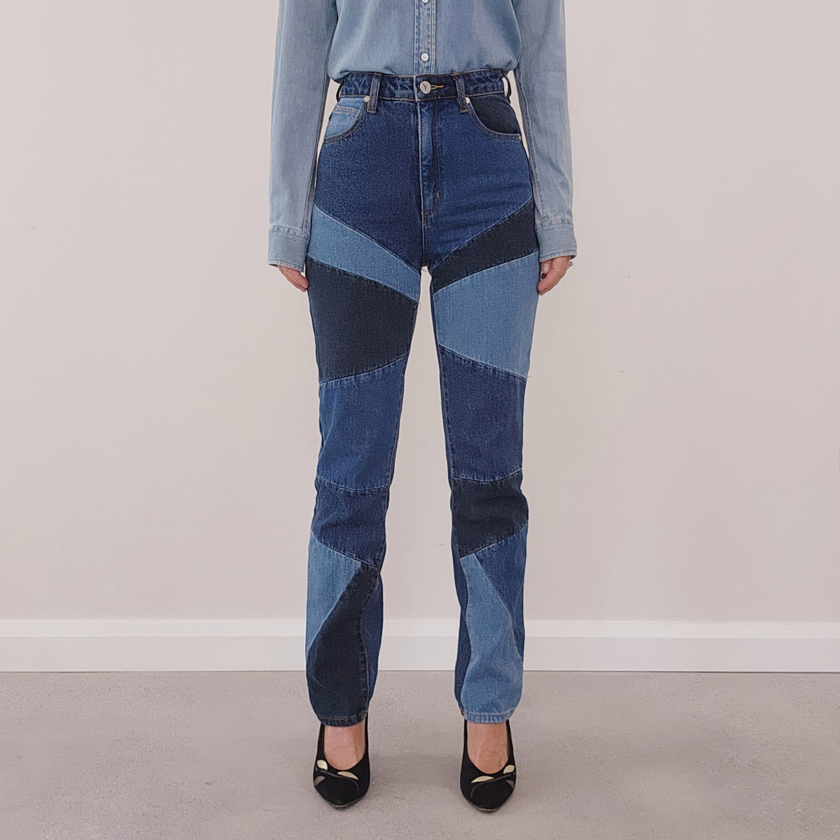 blue patchwork jeans by Abrand denim