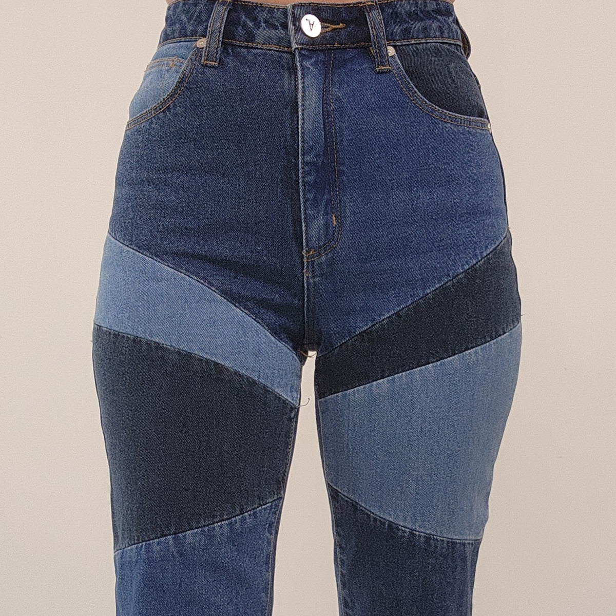 Abrand blue high waisted patchwork jeans