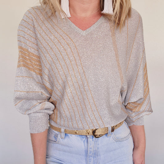Vintage metallic knit, lightweight.
