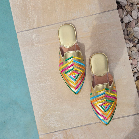 Image showing the colourful embroidered Moroccan inspired Diamond brand slides.