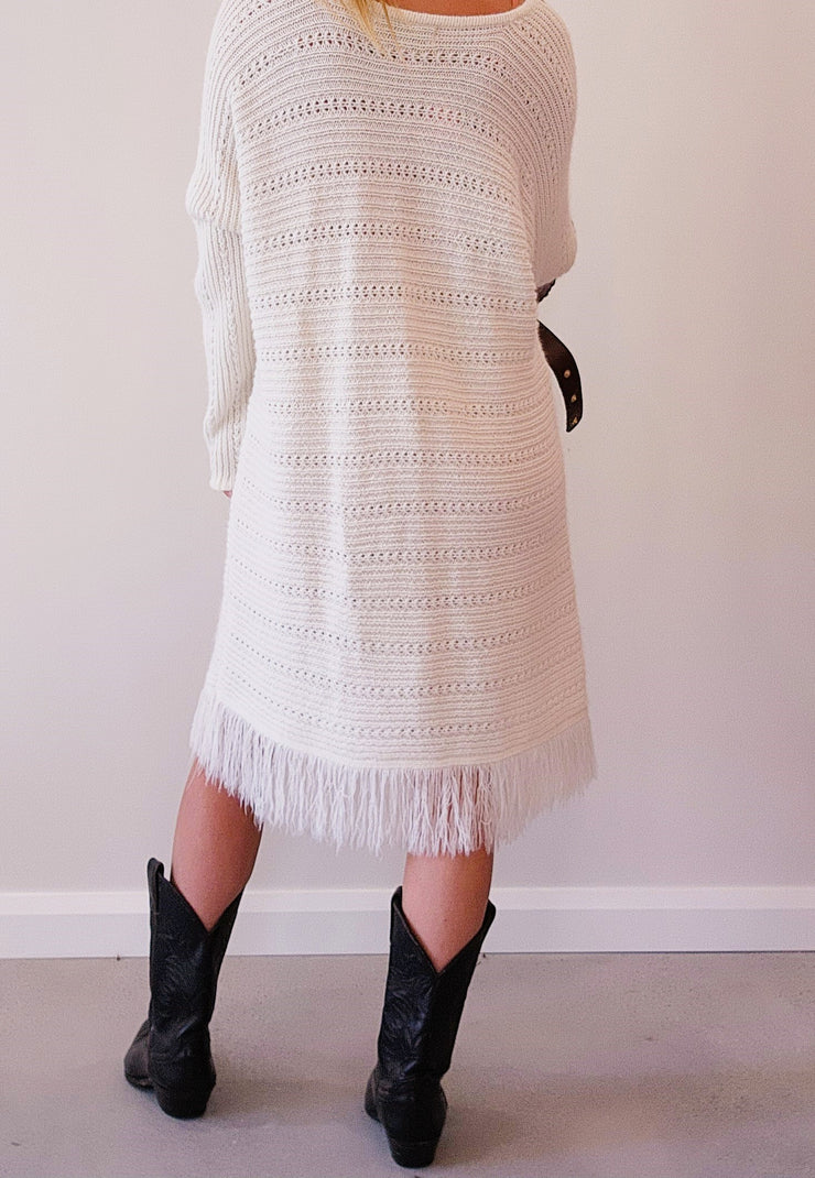 Secondhand Sandra Steiner fringe knitted dress, cowgirl, western style jumper dress