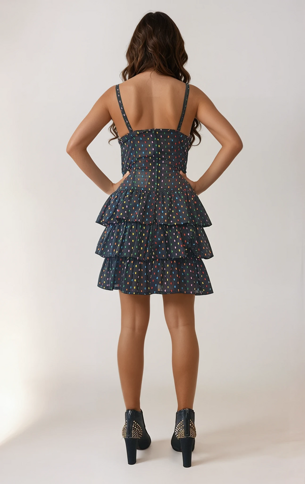 Little black mini dress with colourful embroidered spots by Jungle Jap (Kenzo) 