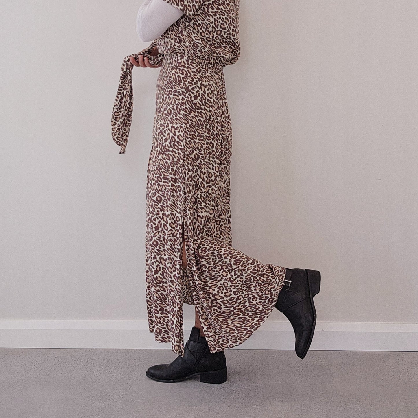 Tie front Kivari Alena dress in animal print, size S