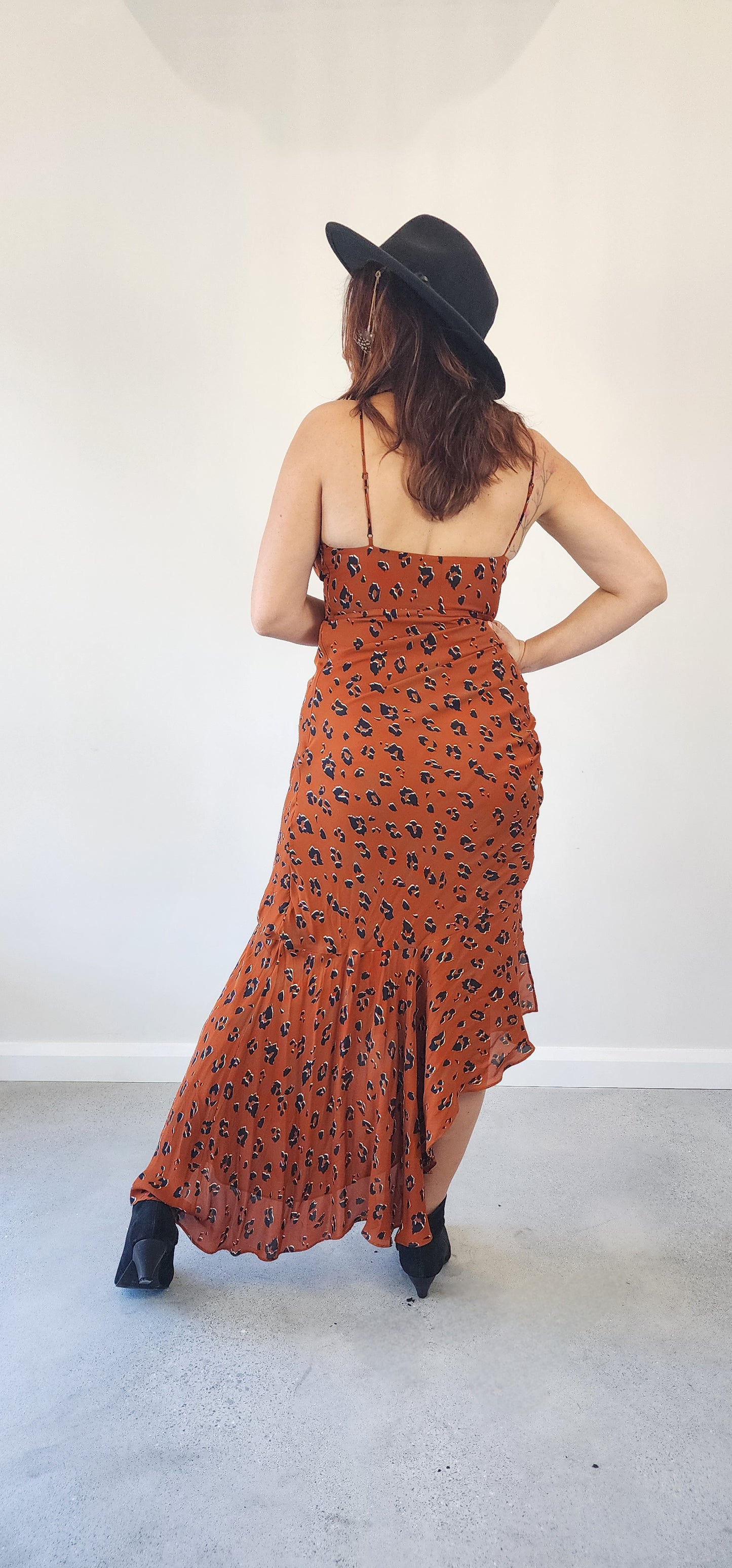 Nicholas animal print silk slip dress. Rust coloured with aysymmetrical hemline