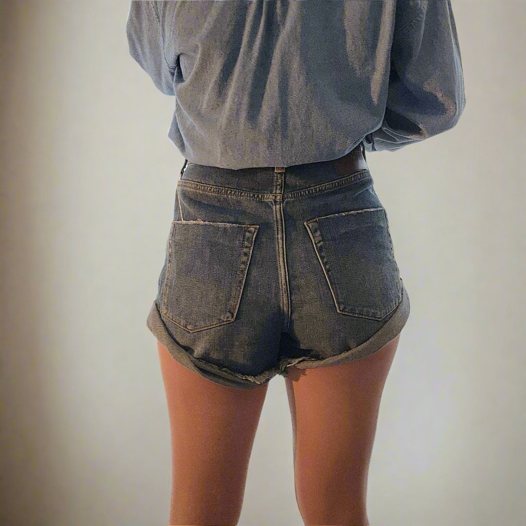 Back view of the One Teaspoon high-waisted bandits, showing the dirty indigo colour, high waist and back pockets