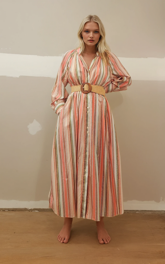 100% Cotton Oroton shirt dress in candy stripe. Size 6