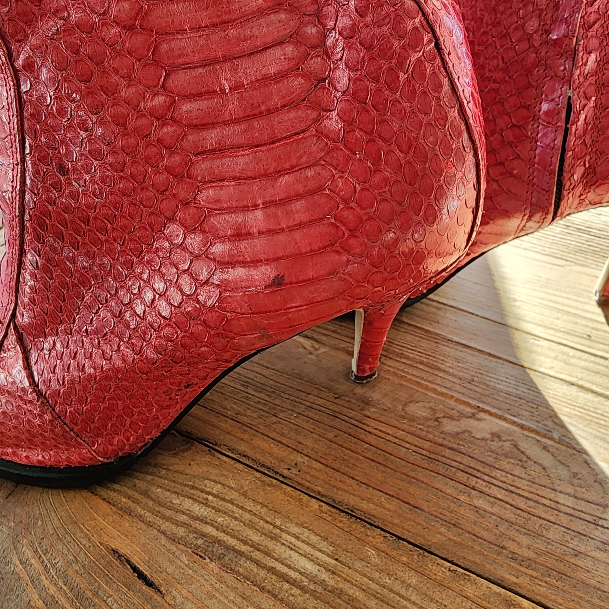 Secondhand red snakeskin boots