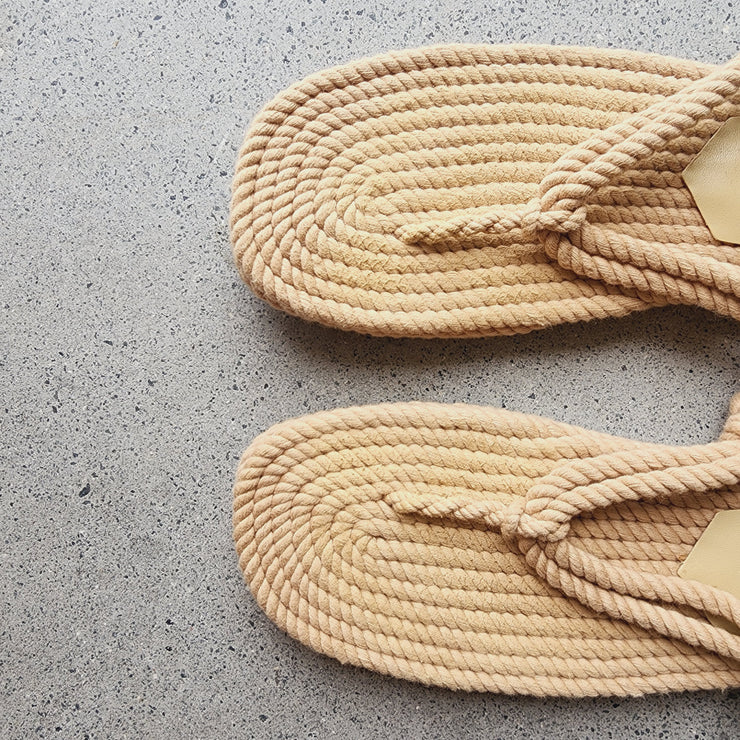 Loeffler Randall rope sandals in excellent condition. available online in a 9 at wilsonavenue.au.
These shoes offer multiple tying options and are in a natural beige colour making them easy to pair with other wardrobe items.