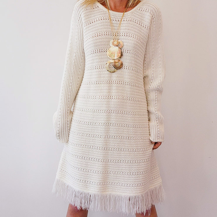 Second hand fringe knitted jumper dress by Sandra Steiner available at Wilson Avenue