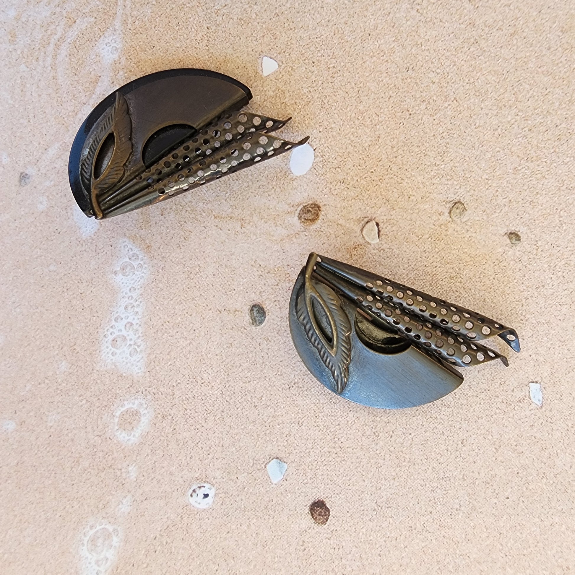 Image showing the front view of the sculptural art deco clip on earrings