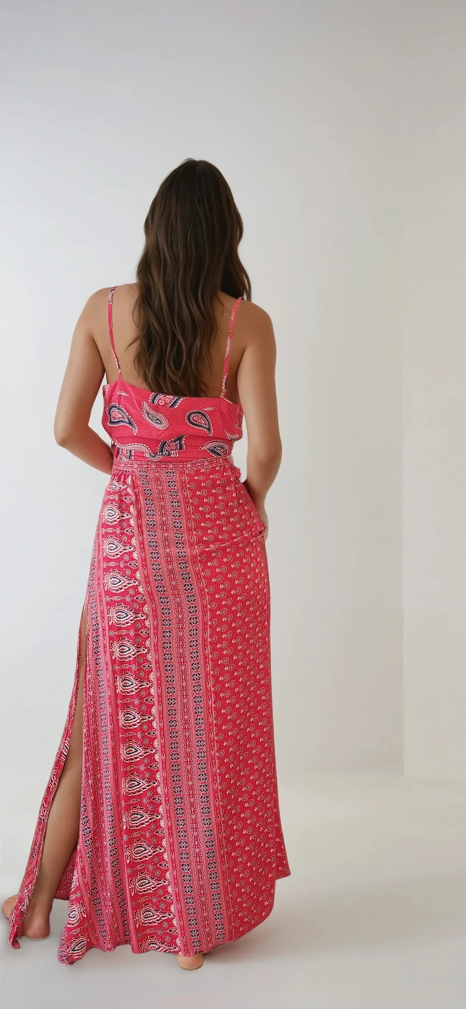 Back view of the Red Bandana print Spell Gypsiana maxi skirt.
