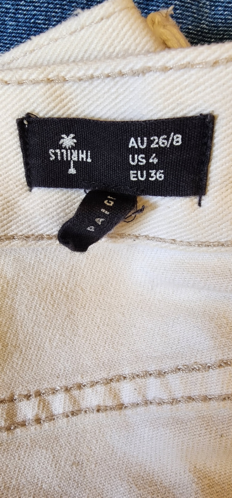 Secondhand Thrills Paige beige jeans, raw hem, high rise. size 8