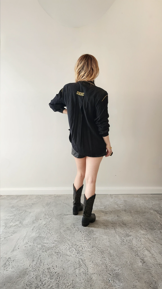 Vintage Lover's shirt with fringe, padded shoulders, gold trim and a whole lot of attitude. Country and western style made for you when on tour with the band. Available now at WIlsonavenue.au