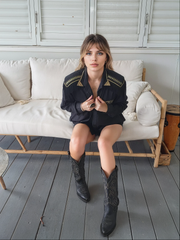 Vintage Lover's shirt with fringe, padded shoulders, gold trim and a whole lot of attitude. Country and western style made for you when on tour with the band. Available now at WIlsonavenue.au
