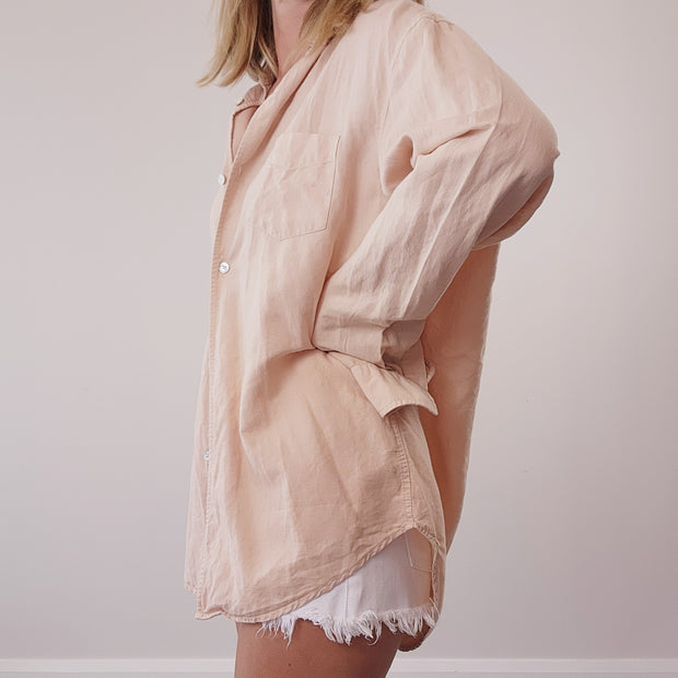 Salmon coloured long sleeve unisex shirt by Assembly label, in a medium.