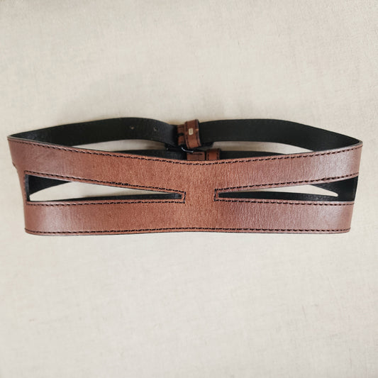 Back detail of Country Road leather belt showing construction