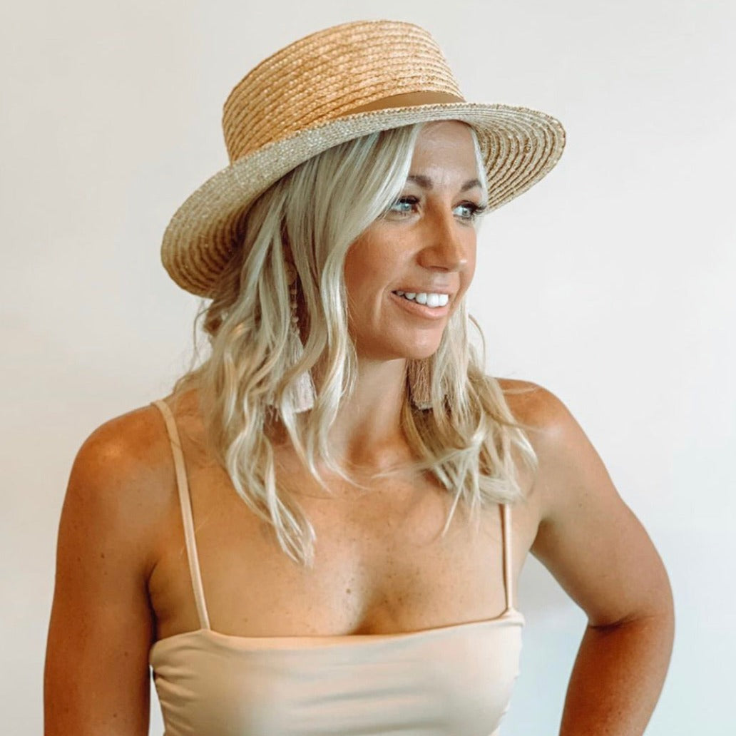 Shayd Straw Boater - Tan strap