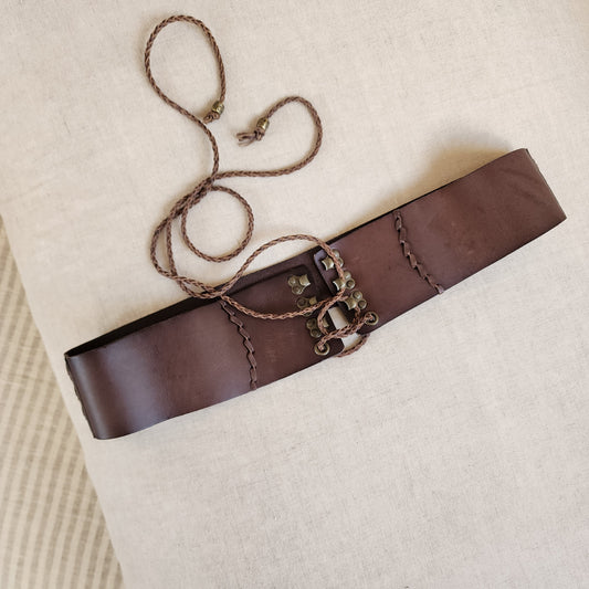 Wide chocolate brown leather corset belt by Linea Pelle