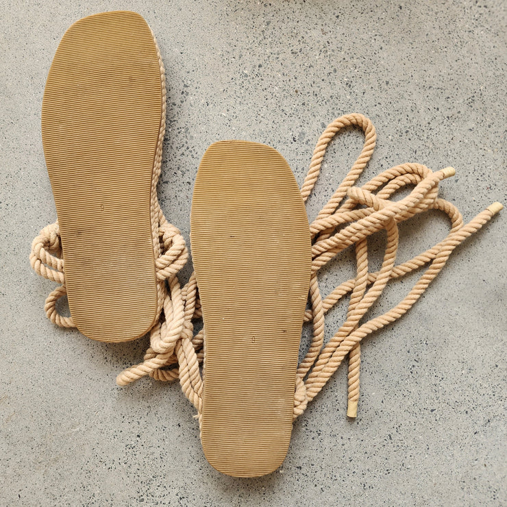 Loeffler Randall rope sandals in excellent condition. available online at wilsonavenue.au.
These shoes offer multiple tying options and are in a natural beige colour making them easy to pair with other wardrobe items.