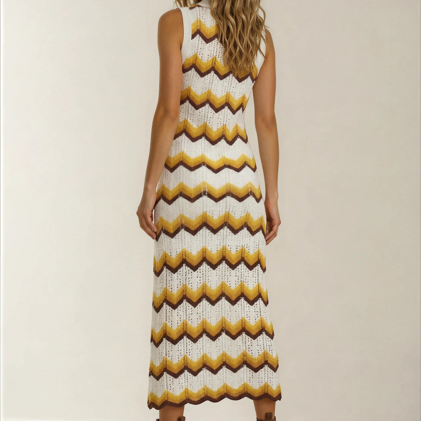 Lover Astrid midi dress size 6 back view sleeveless knit midi dress zig zag pattern