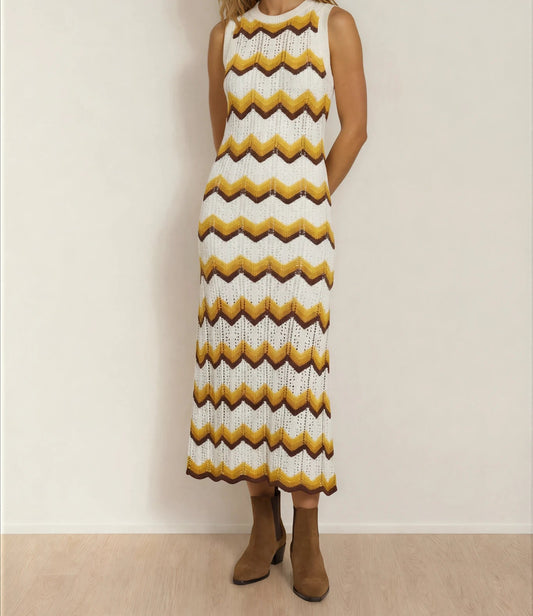 Lover Astrid midi dress size 6 front view sleeveless zig zag knit pattern